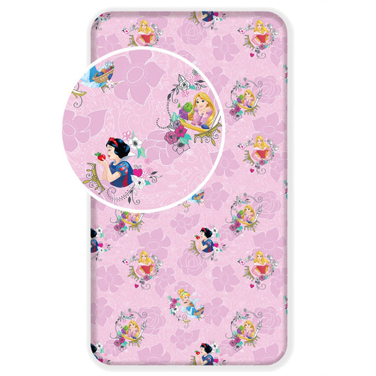 Disney Princess Spannbetttuch Märchenhafte Spannbetttuch für Kinderbett (90x200+25 cm)