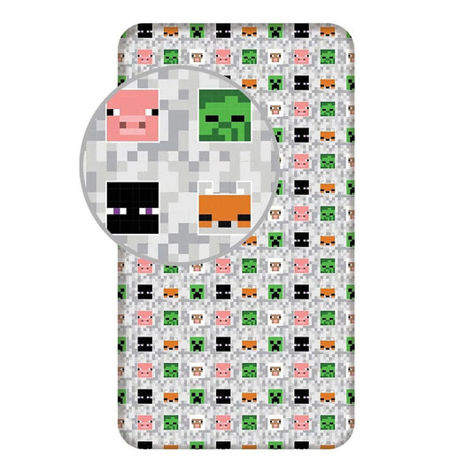Minecraft Spannbetttuch 90x200 cm – Weiches Baumwoll-Bettlaken für Kinderzimmer (90x200+25 cm)