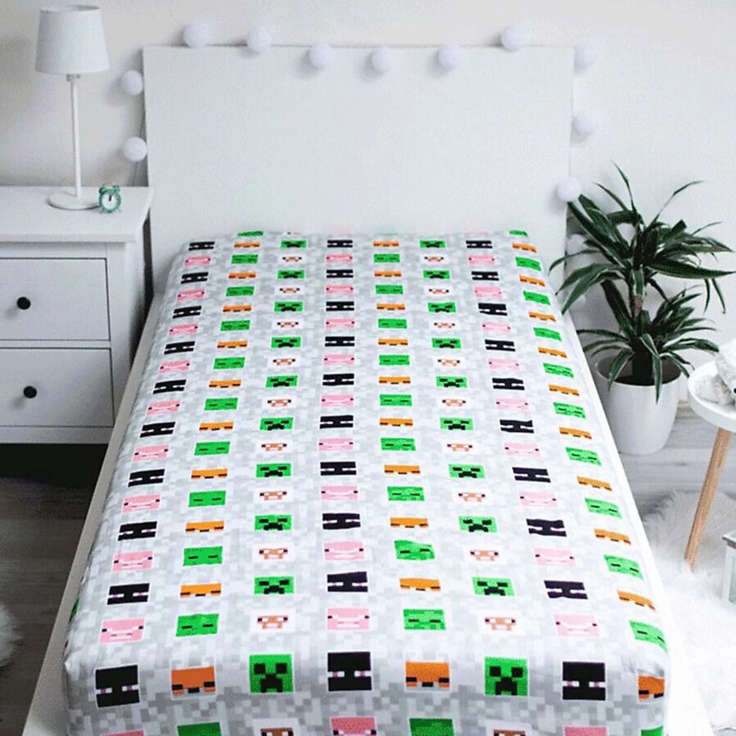 Minecraft Spannbetttuch 90x200 cm – Weiches Baumwoll-Bettlaken für Kinderzimmer (90x200+25 cm)