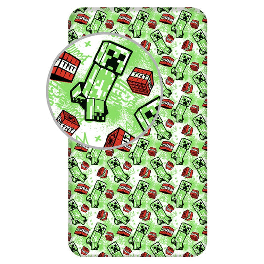 Minecraft Spannbetttuch Baumwoll-Spannbetttuch für Kinderbett (90x200+25 cm)