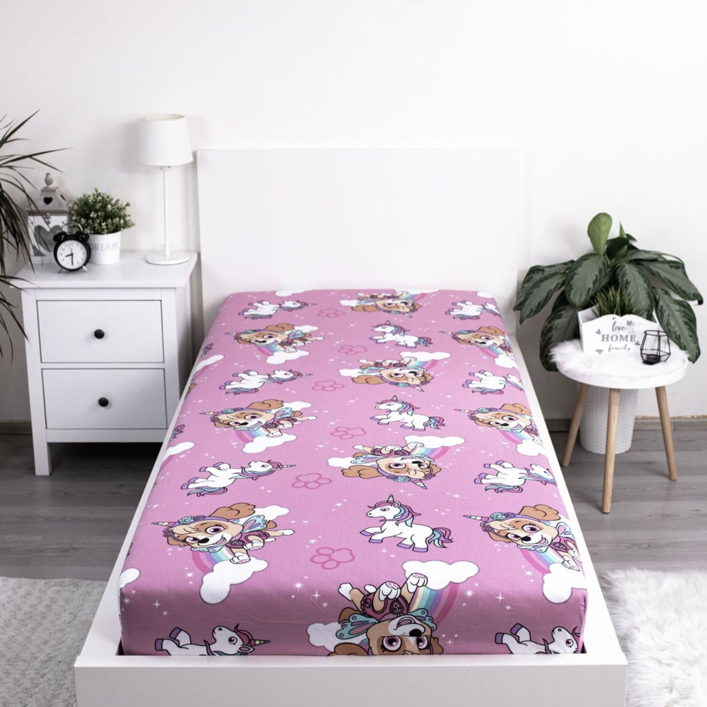 Paw Patrol Spannbetttuch Baumwollbettlaken mit Skye für Kinderbett (90x200+25 cm)