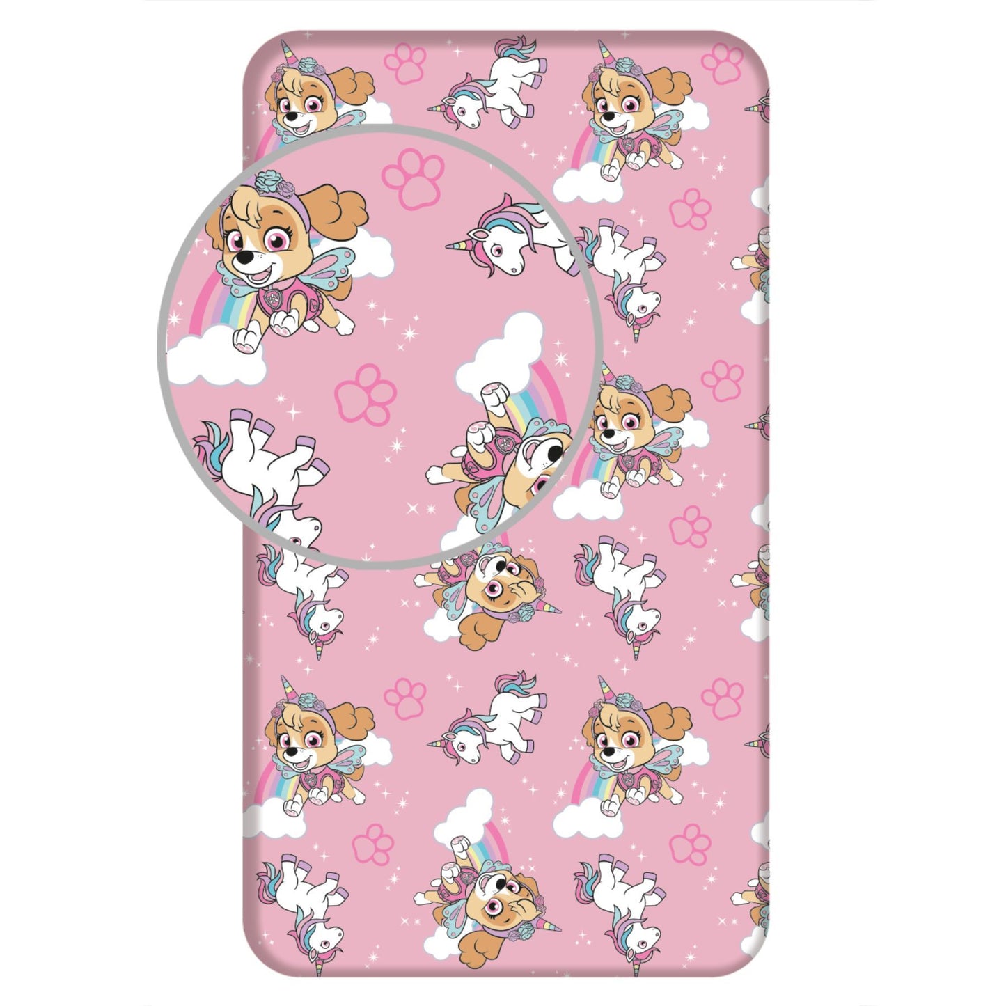 Paw Patrol Spannbetttuch Baumwollbettlaken mit Skye für Kinderbett (90x200+25 cm)
