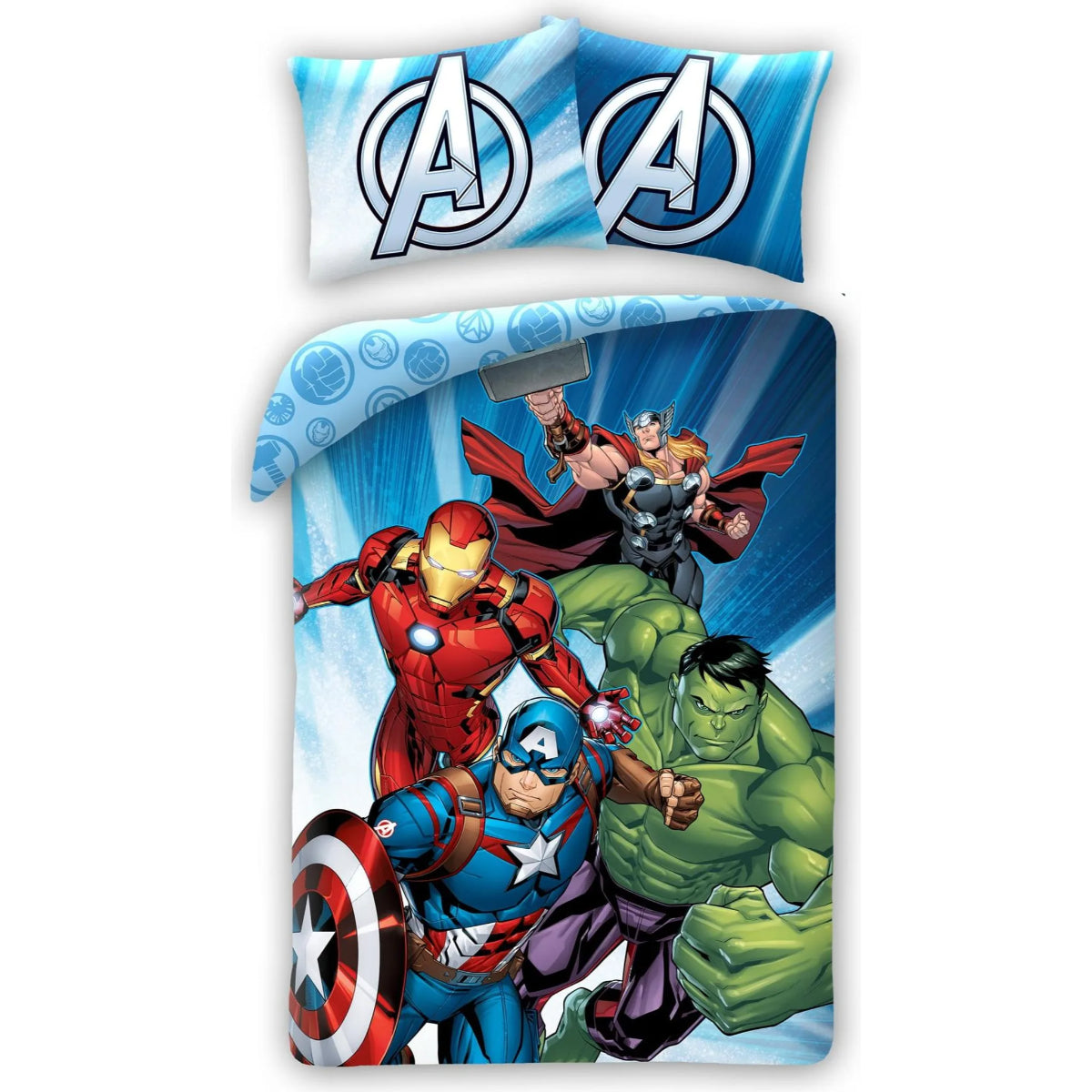 Marvel Avengers Bettwäsche Set aus Baumwolle Bettdeckenbezug 140 × 200 cm mit 70 × 90 cm Kissenbezug