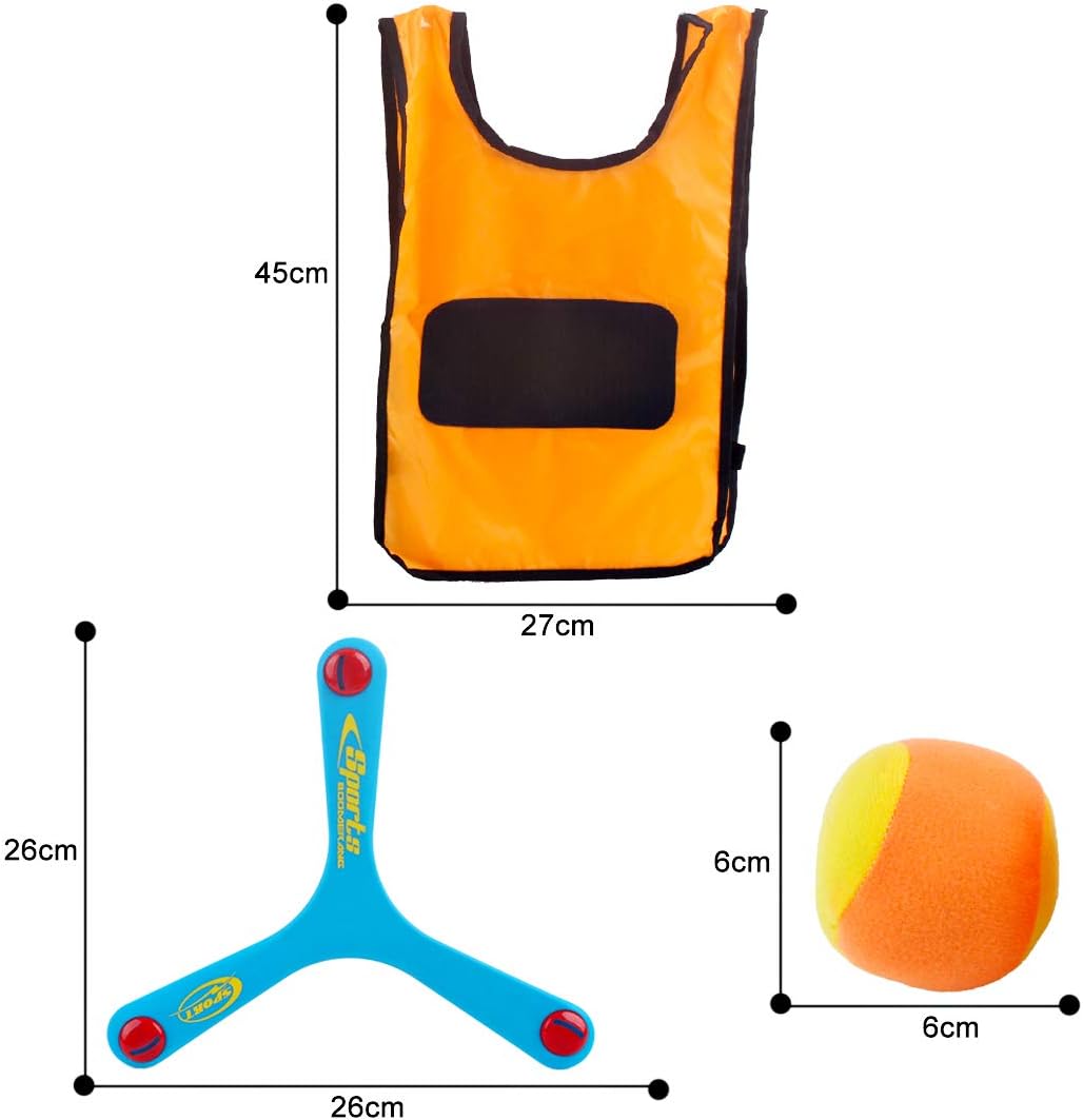 2er-Pack Selbstklebende Handschuhe, Zielweste und Wurfbälle mit Zwei Bumerang-Fliegeringen - Innen- und Außen -Spiel für Kinder und Erwachsene