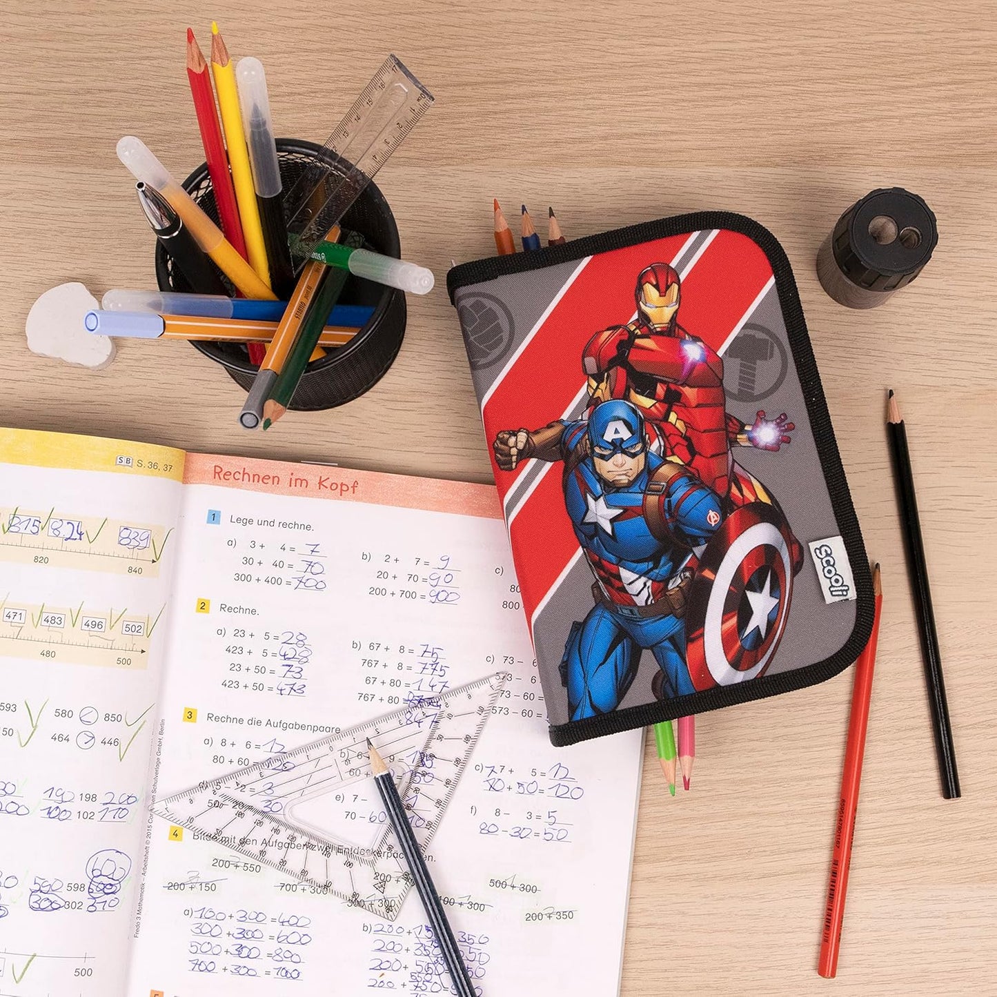 Marvel Avengers Gefüllte Federmappe Federmäppchen Set Schüleretui