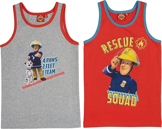 United Labels Feuerwehrmann Sam Unterhemd für Jungen Kinder Tank Top Hemdchen Unterwäsche Grau/Rot (2er Pack)