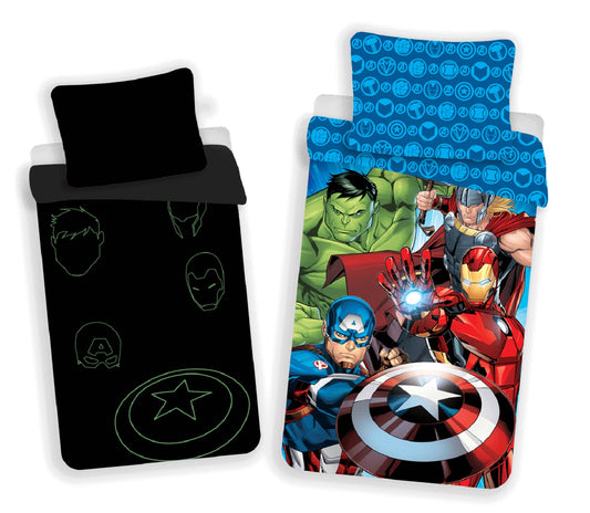 Marvel Avengers Bettbezug 140x200 cm & Kissenbezug 70x90 cm – Bettwäsche-Set mit Leuchteffekt