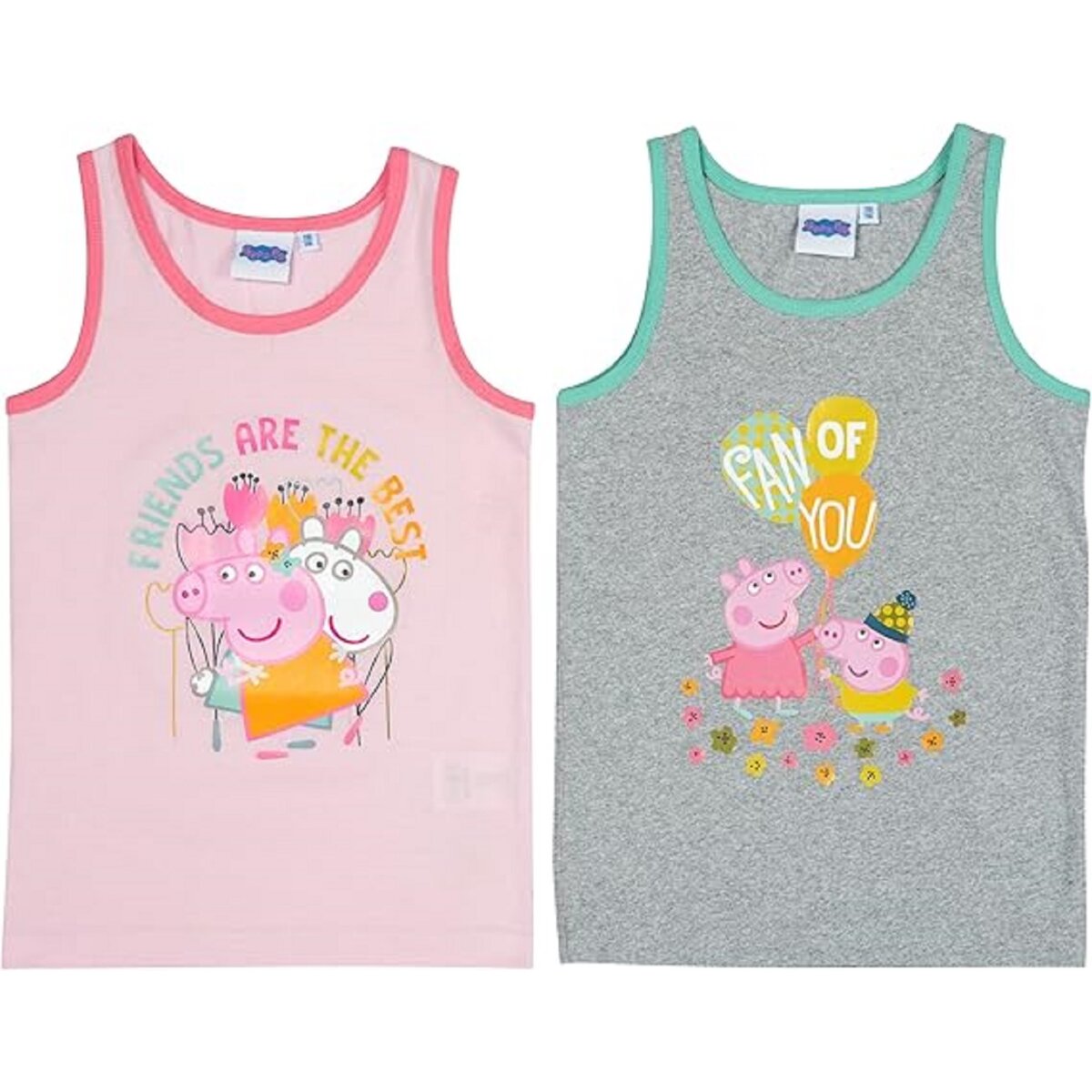 Peppa Pig Mädchen Unterhemd 2er Pack – Kinder Tank Top Unterwäsche aus Baumwolle Größe 110/116
