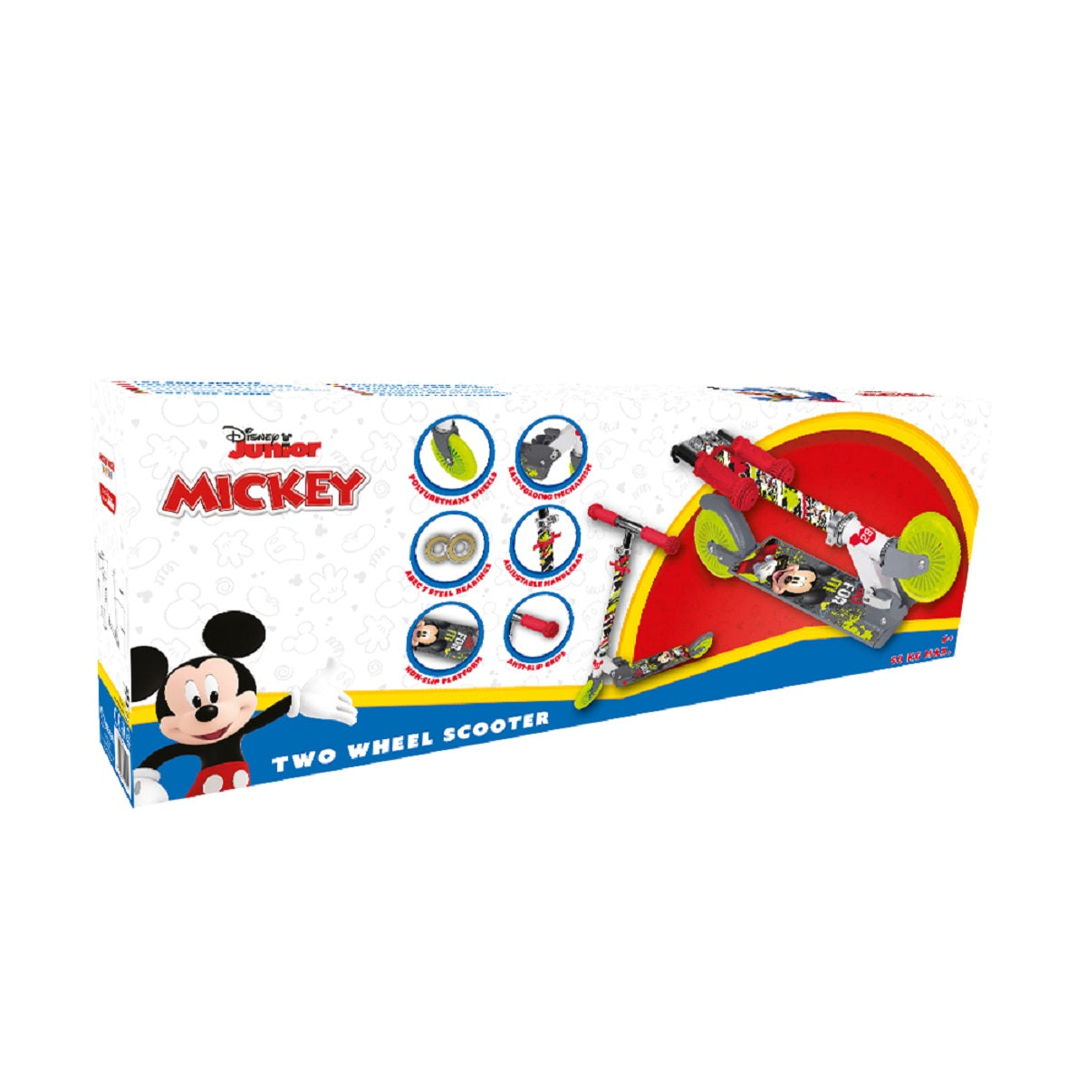 Disney Mickey Two-Wheel Scooter für Kinder, mit Fußbremse und verstellbarem Lenker
