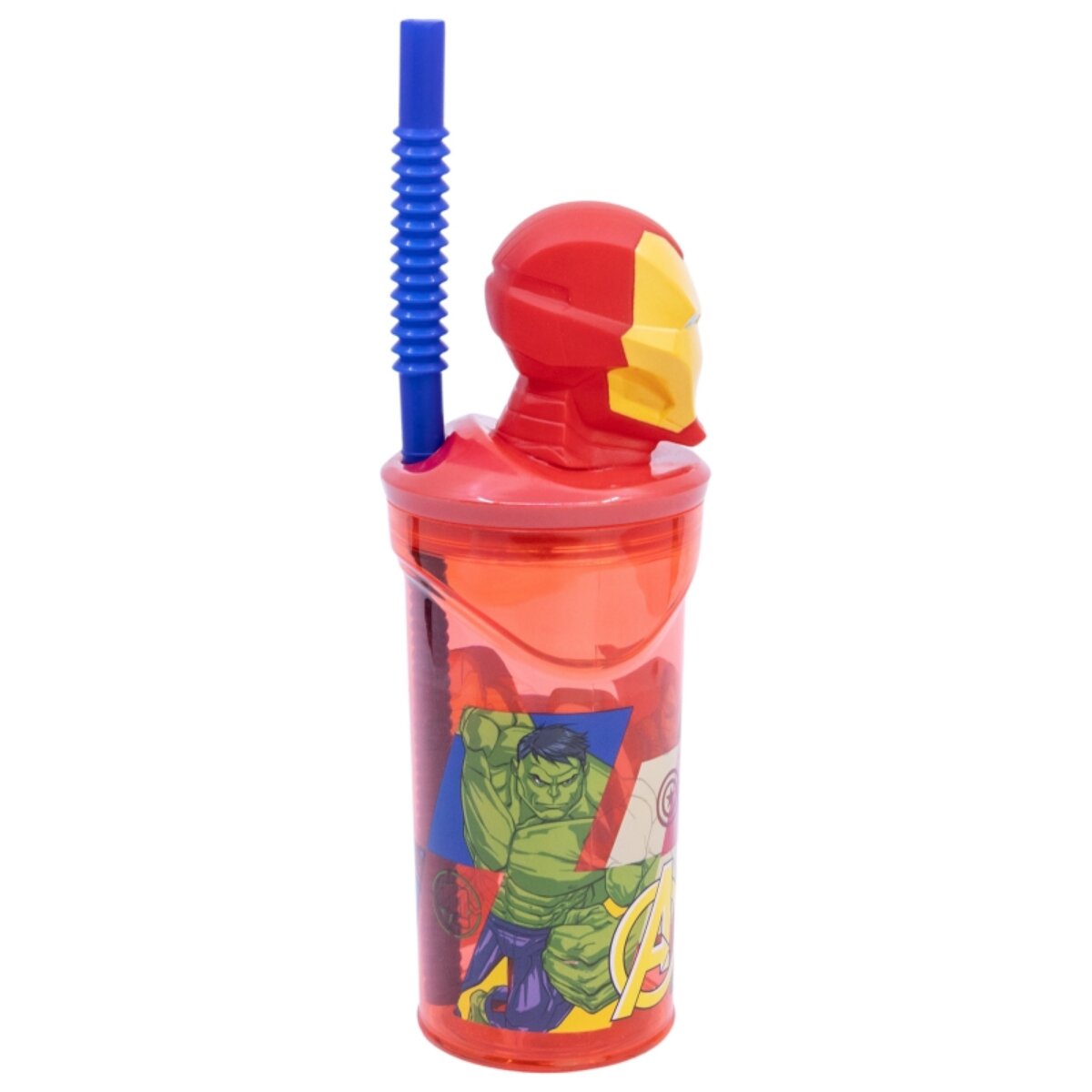 Stor Avengers Iron Man Becher – 3D Kindertrinkbecher mit Strohhalm & Figurdeckel