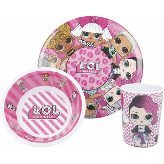 3 teiliges Lol Surprise Rock Kindergeschirr Melamin (Teller, Schüssel und Becher 260 ml)