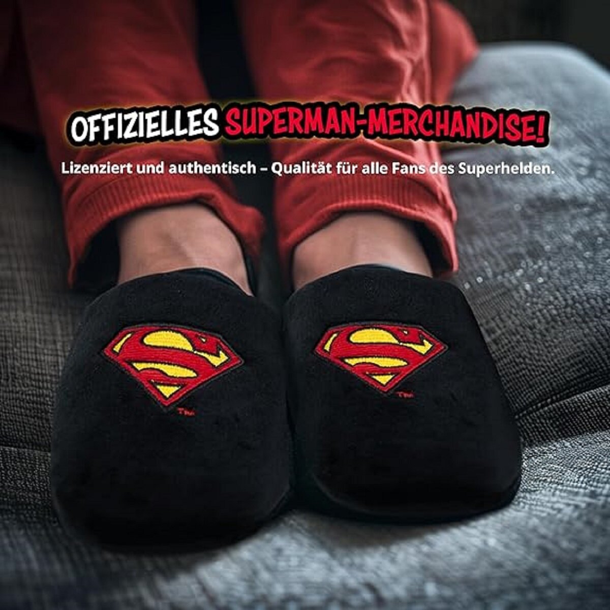 Superman Pantoffeln für Damen und Herren – Bequeme Hausschuhe in Schwarz