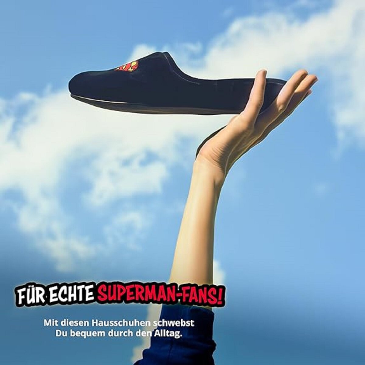 Superman Pantoffeln für Damen und Herren – Bequeme Hausschuhe in Schwarz