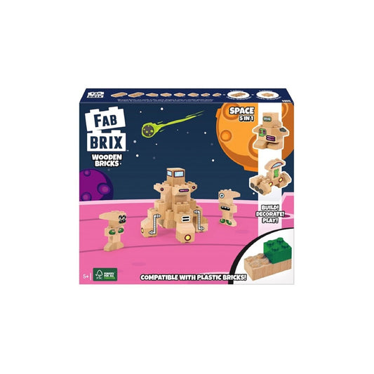 FabBrix Space FB-1815 Holzbausteine, Klemmbausteine aus zertifiziertem Buchenholz, 100% kompatibel mit konventionellen Bausteinen