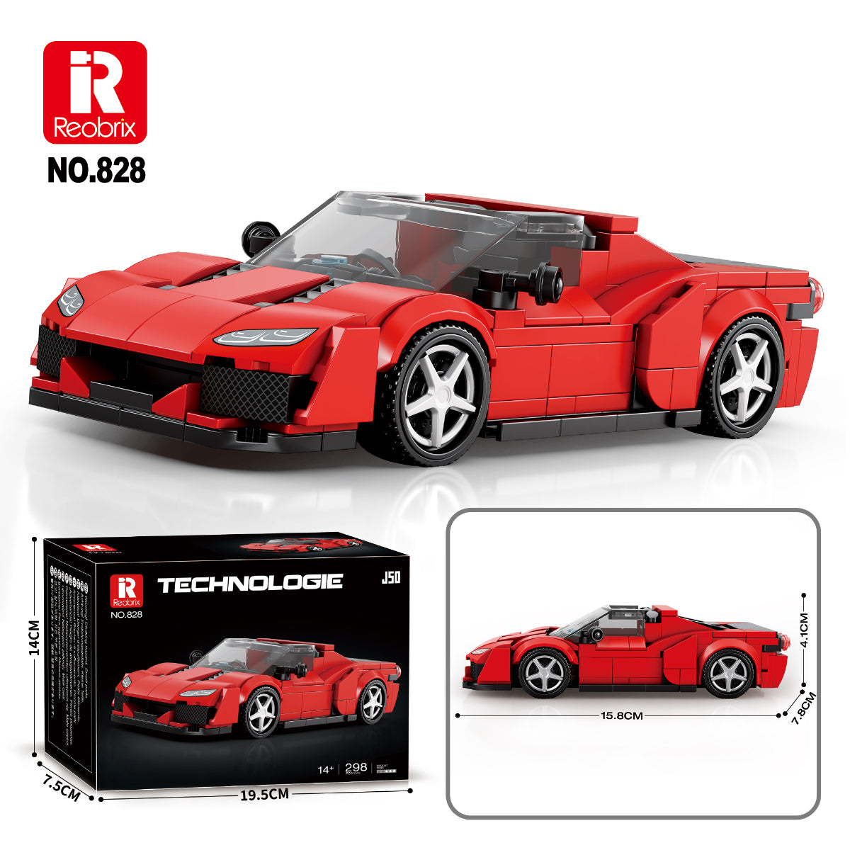 Reobrix 828 Sportwagen 1:24 Klemmbaustein Auto 298 Teile ab 14