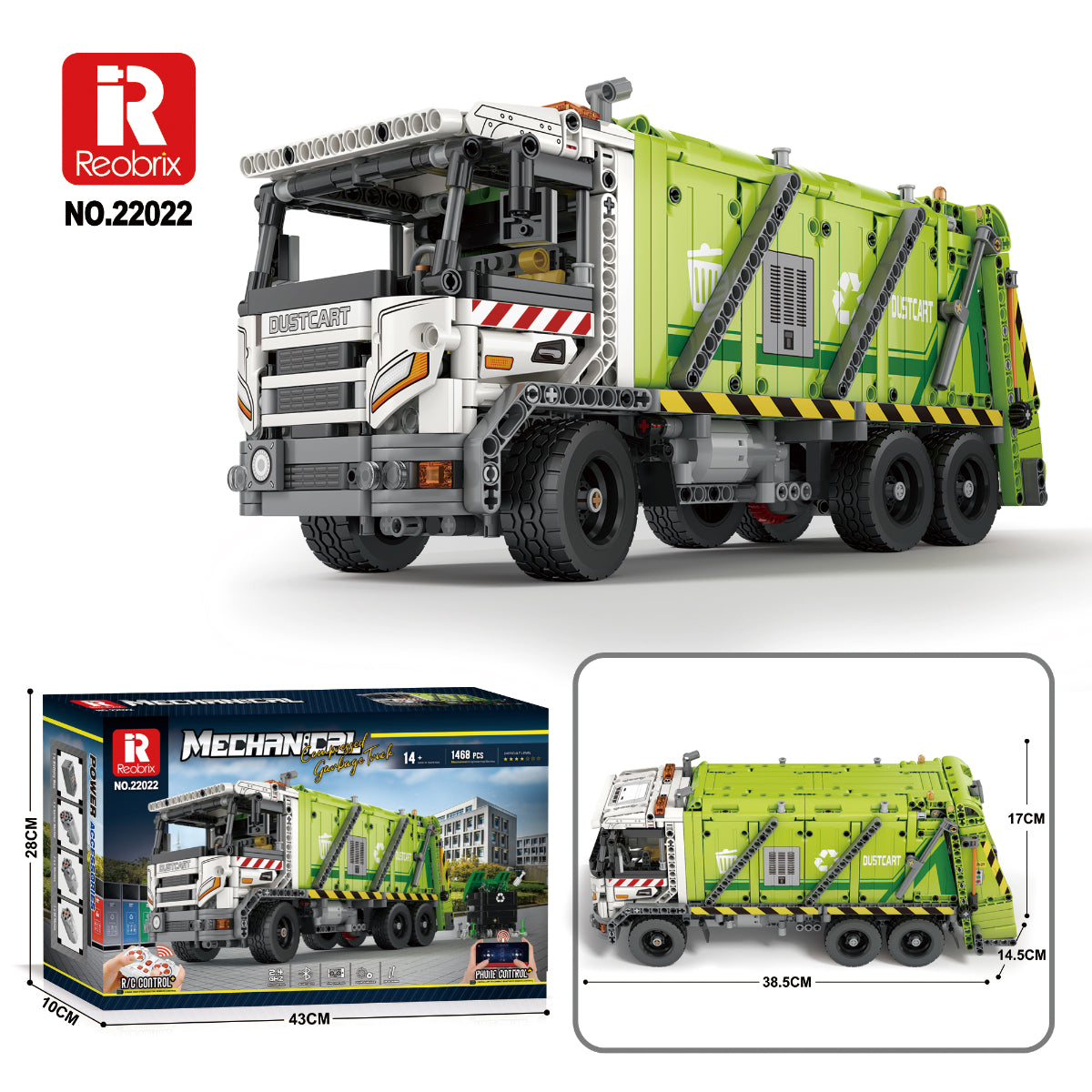 Reobrix 22022 Müllwagen RC Klemmbaustein 1468 Teile ab 14