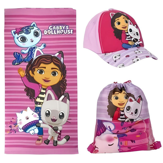 Gabby's Dollhouse Sommerset Strandtuch, Kappe und Tasche für Fans von Gabby's Dollhouse