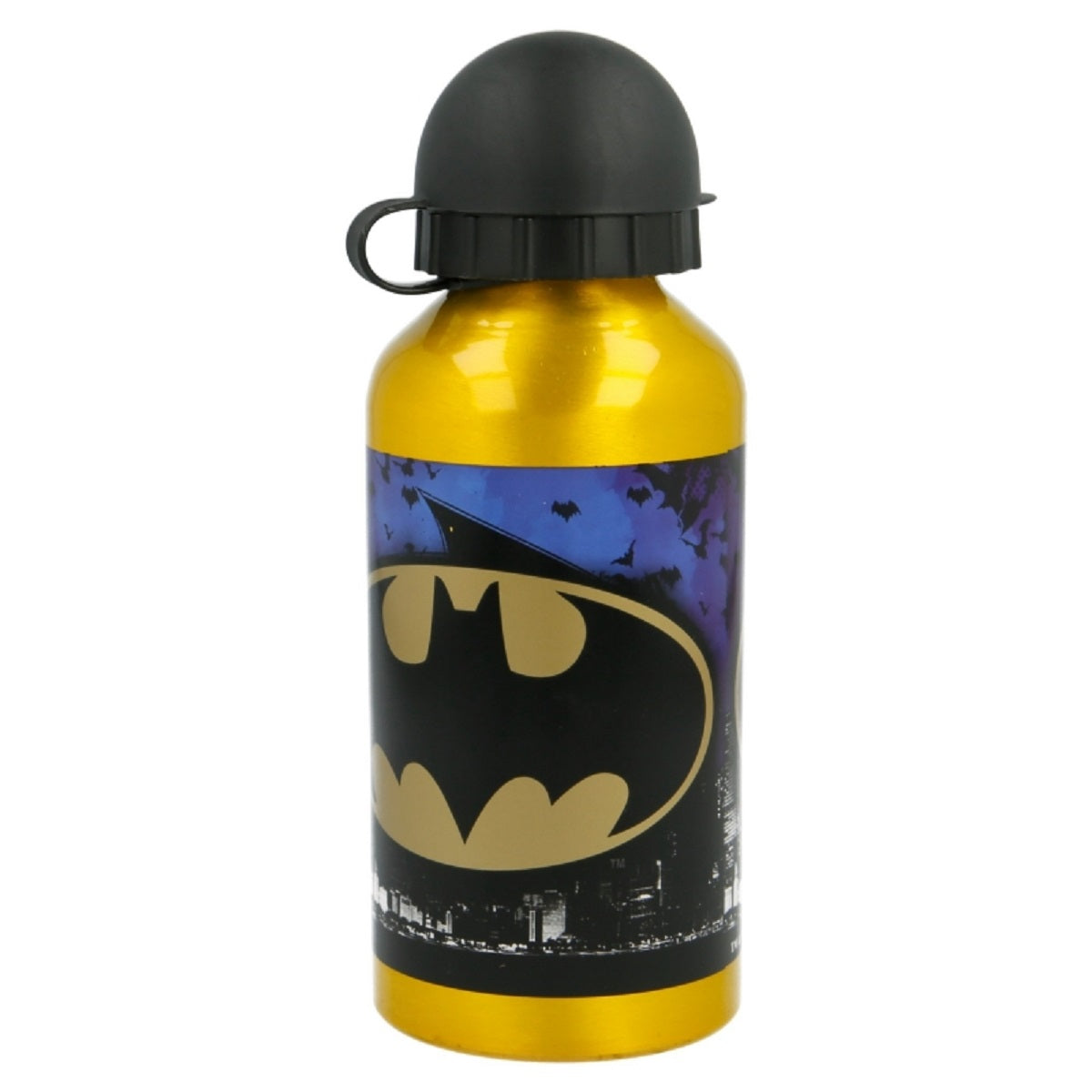 Batman Aluminium Trinkflasche 400 ml – Kinderflasche mit Sicherheitsverschluss und Batman-Symbol