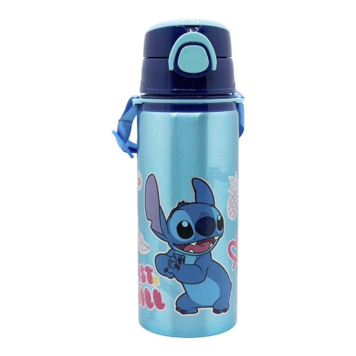 Disney Stitch Trinkflasche 730 ml – Aluminiumflasche mit Strohhalm & Gurt