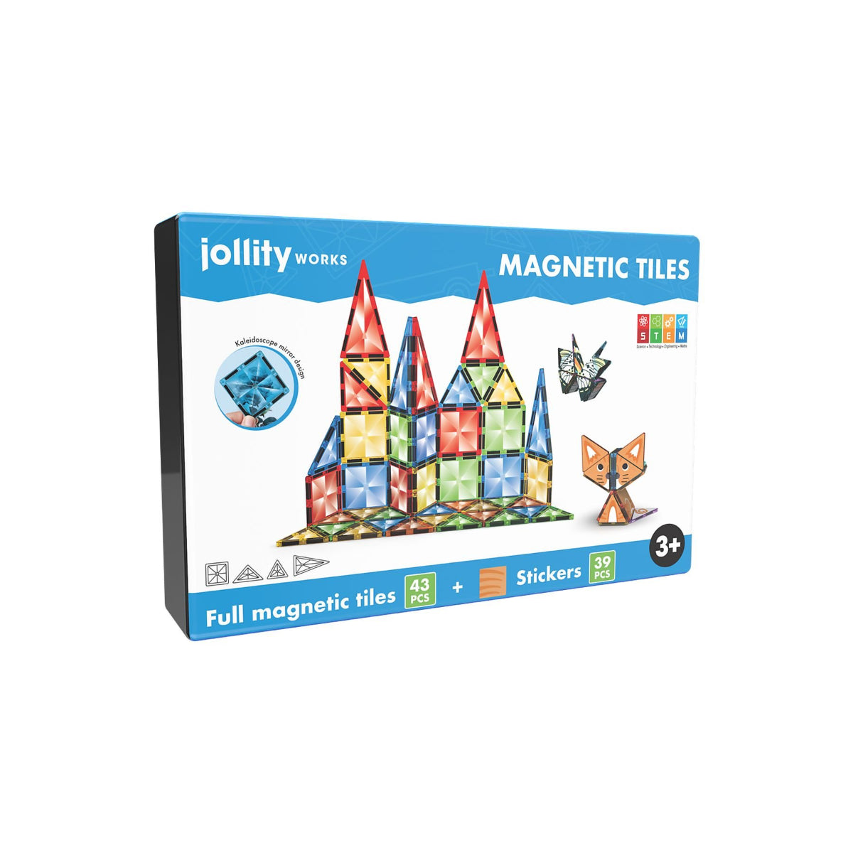 Jollity Works Magnetische Bausteine 43-tlg.- buntes Magnetspielzeug für kreatives Bauen ab 3 Jahren