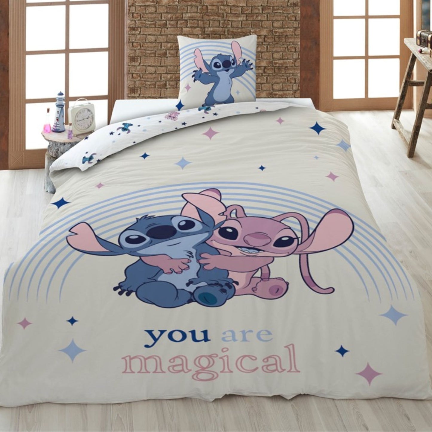Lilo & Stitch Baumwoll-Mix Bettwäsche für Kinder 140 × 200 cm mit Kissenbezug 65 × 65 cm