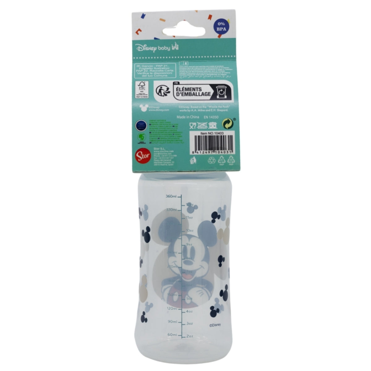 Disney Mickey Mouse Babyflasche 360 ml Silikon-Sauger mit 3 Positionen & Anti-Kolik-System