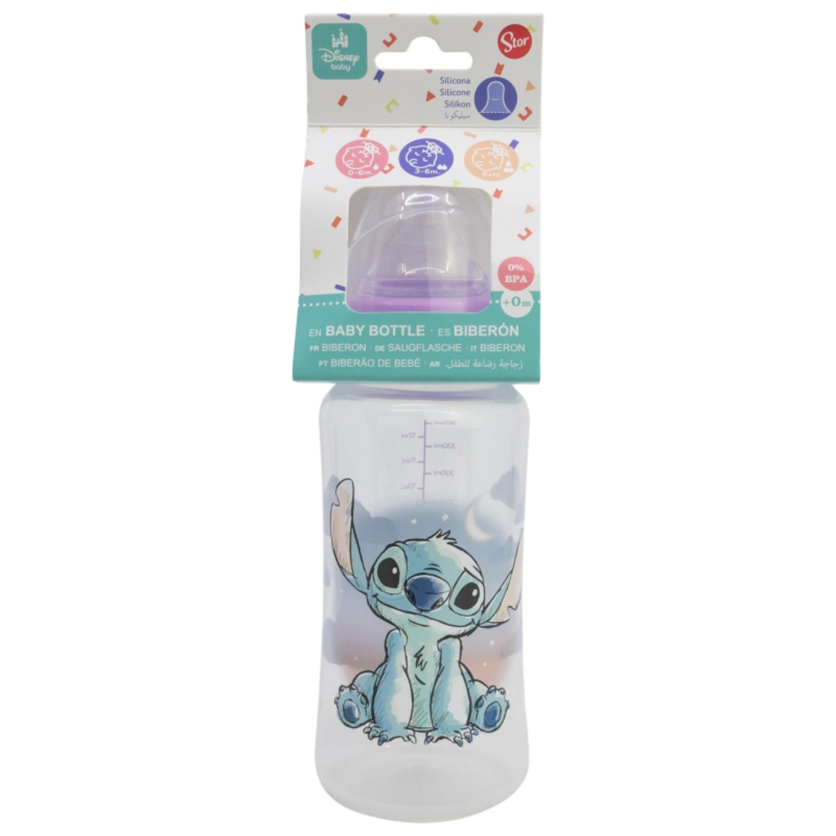 Stitch Babyflasche 360 ml Silikon-Sauger mit 3 Positionen & Anti-Kolik-System