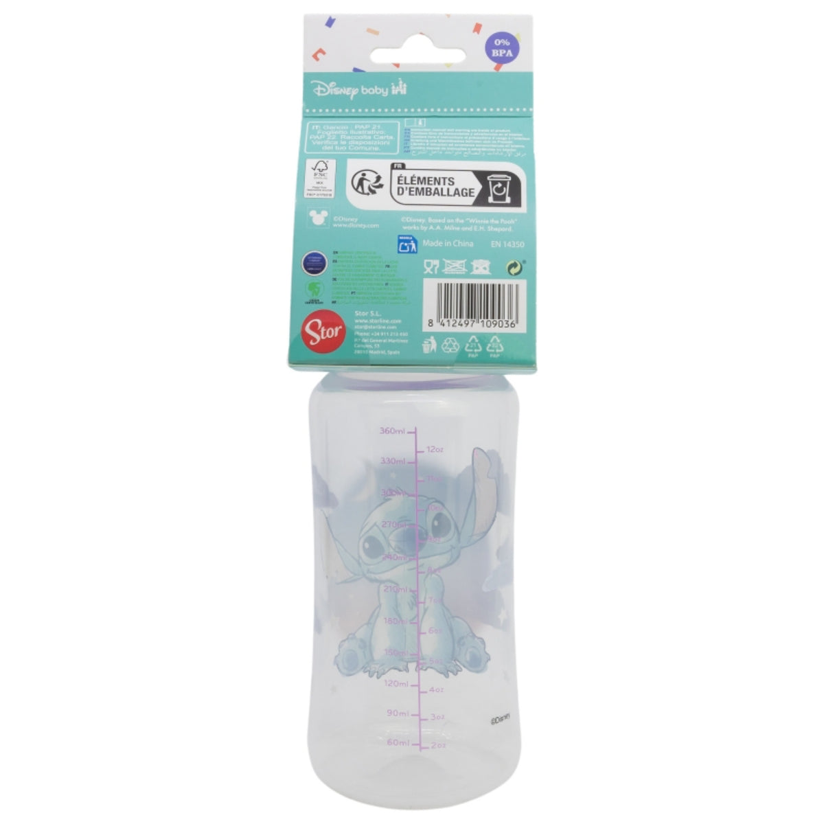 Stitch Babyflasche 360 ml Silikon-Sauger mit 3 Positionen & Anti-Kolik-System