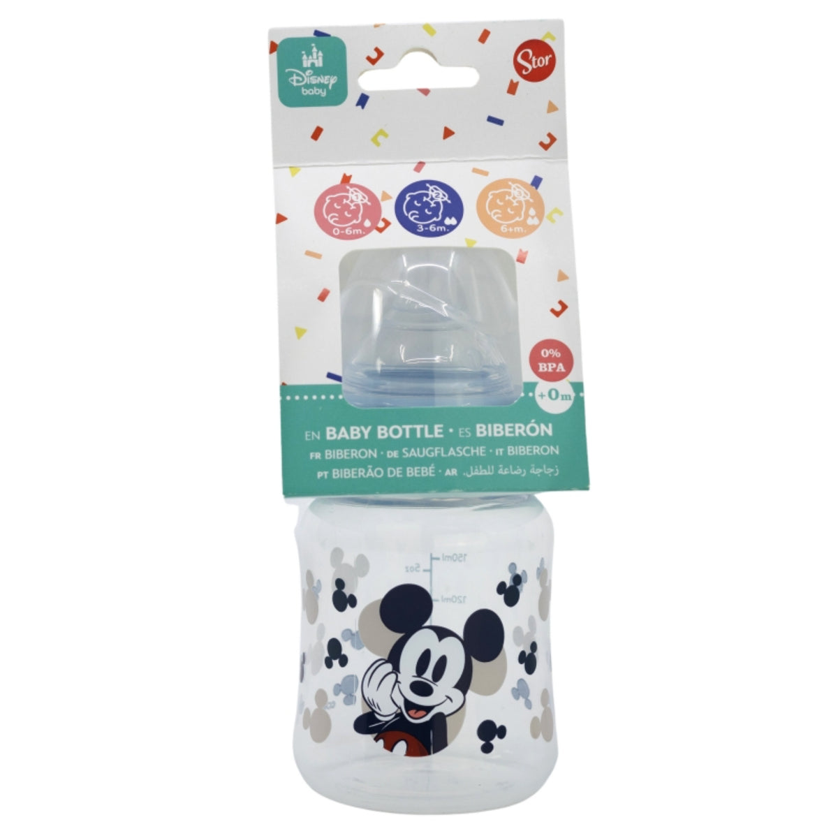Disney Mickey Mouse Babyflasche 150 ml Weithalsflasche mit Silikon-Sauger & 3 Positionen