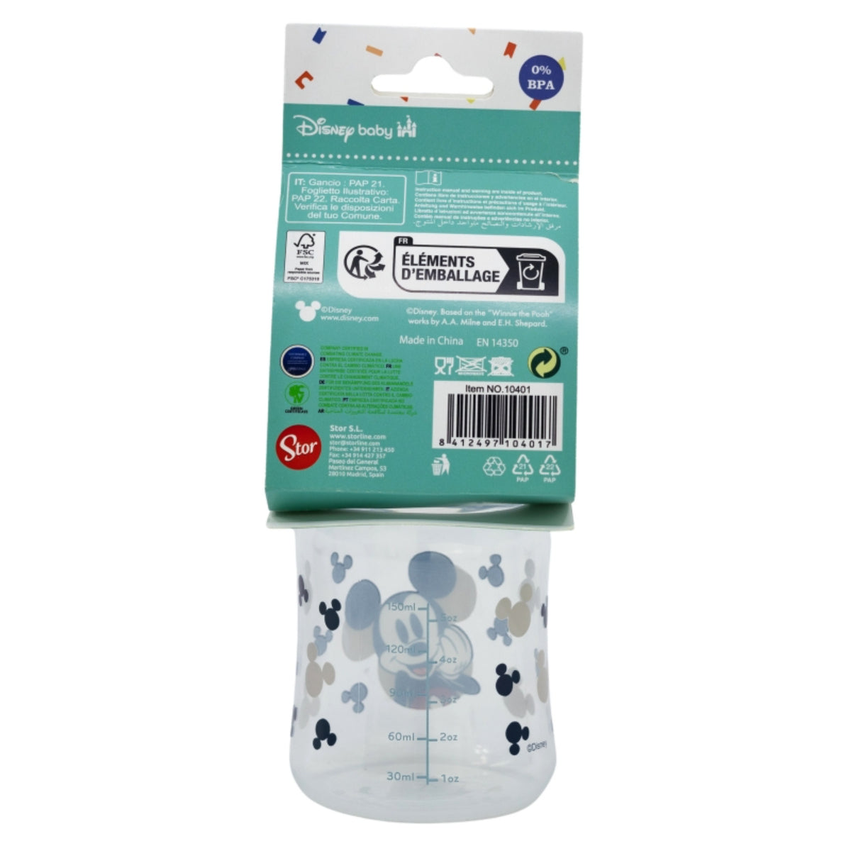 Disney Mickey Mouse Babyflasche 150 ml Weithalsflasche mit Silikon-Sauger & 3 Positionen