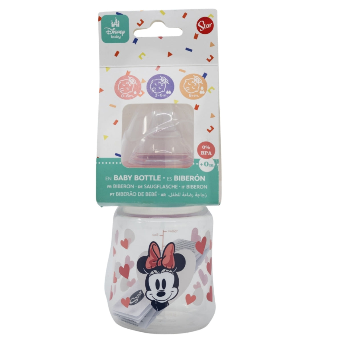 Minnie Mouse Babyflasche 150 ml – Weithalsflasche mit Silikon-Sauger & 3 Positionen