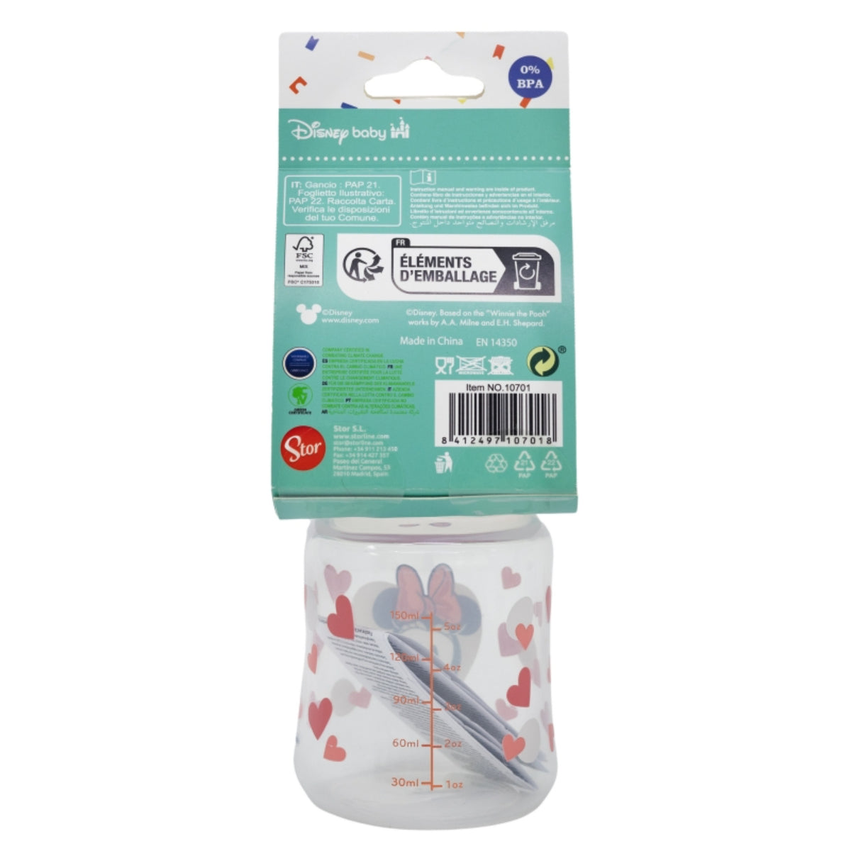Minnie Mouse Babyflasche 150 ml – Weithalsflasche mit Silikon-Sauger & 3 Positionen