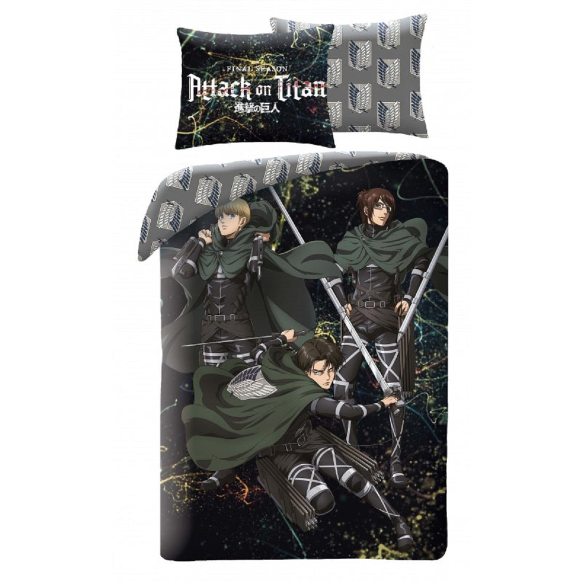 Attack on Titan Bettwäsche Set aus Mikrofaser Bettdeckenbezug 140 × 200 cm mit 70 × 90 cm Kissenbezug