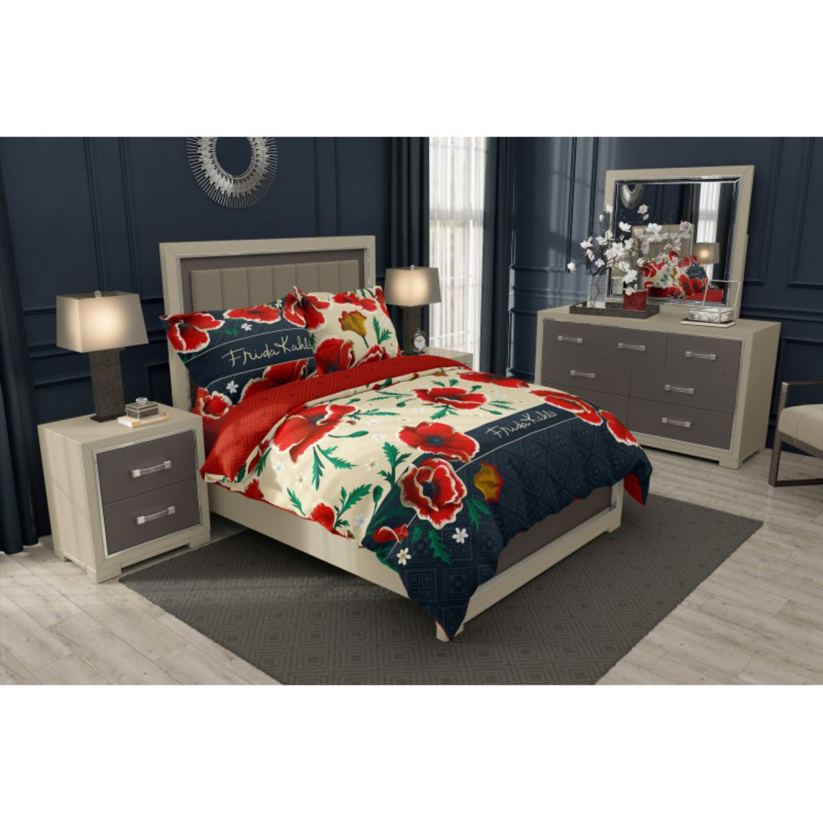 Frida Kahlo Bettwäsche Set 140 × 200 cm 70 × 90 cm Baumwolle mit dekorativem Blumen Motiv
