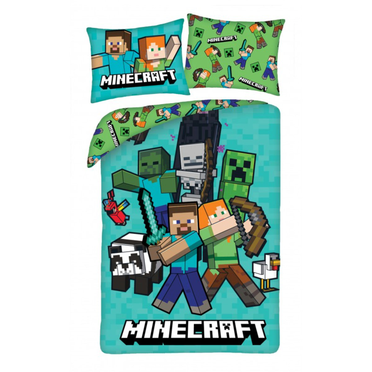 Minecraft Bettwäsche 140 × 200 cm Bettbezug Kissenbezug 70 × 90 cm mit Reißverschluss