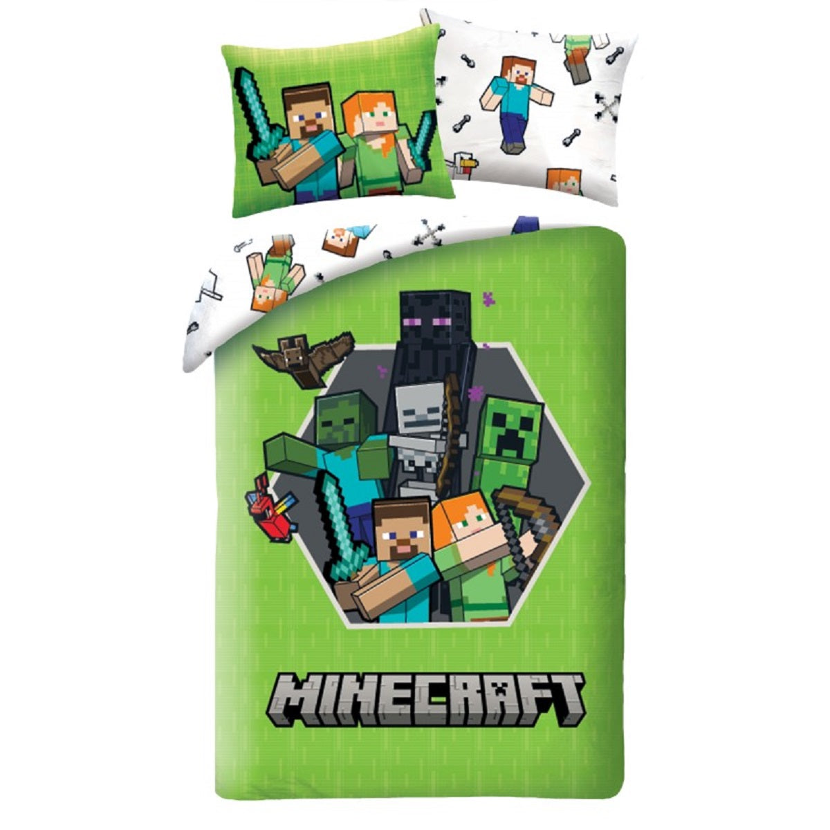 Minecraft Bettwäsche Set aus Mikrofaser Bettdeckenbezug 140 × 200 cm mit 70 × 90 cm Kissenbezug