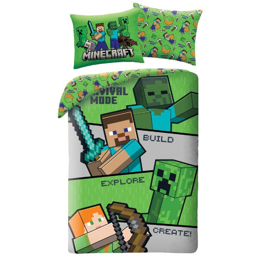 Minecraft Bettwäsche Set aus Mikrofaser Bettdeckenbezug 140 × 200 cm mit 70 × 90 cm Kissenbezug