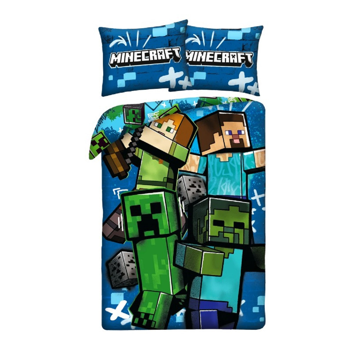 Minecraft Bettwäsche Set aus Mikrofaser Bettdeckenbezug 140 × 200 cm mit 70 × 90 cm Kissenbezug