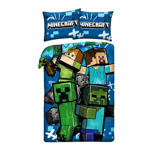 Minecraft Bettwäsche Set aus Mikrofaser Bettdeckenbezug 140 × 200 cm mit 70 × 90 cm Kissenbezug