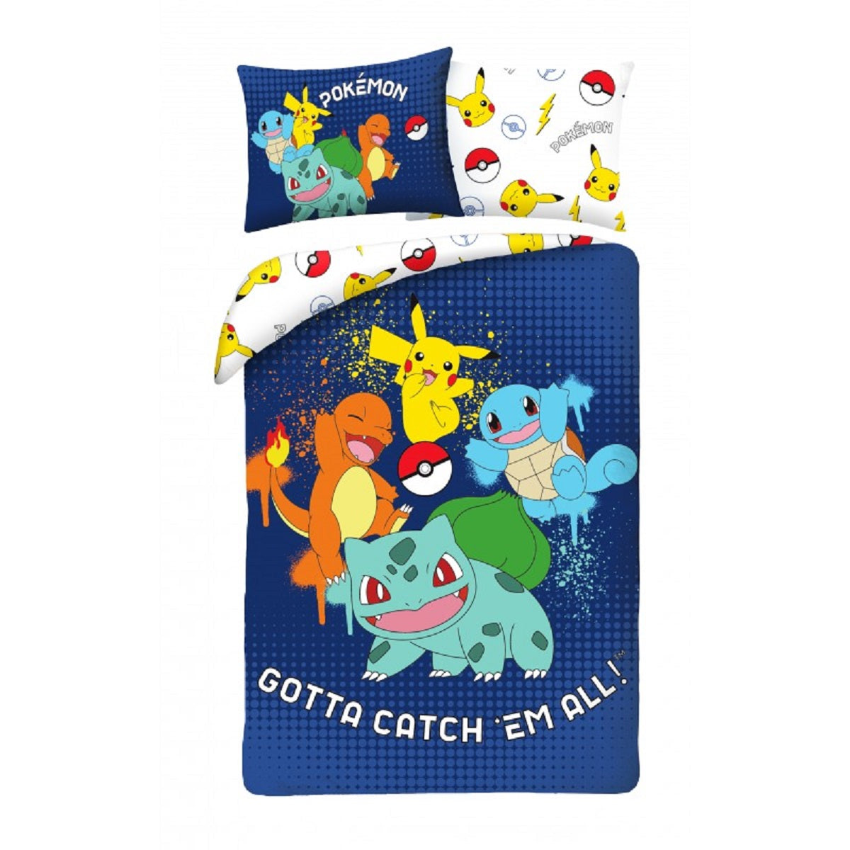 Pokémon Bettwäsche Set aus Mikrofaser Bettdeckenbezug 140 × 200 cm mit 70 × 90 cm Kissenbezug