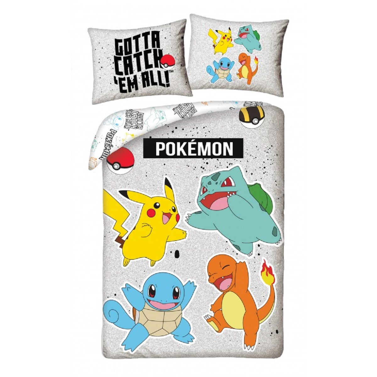 Pokémon Bettwäsche Set aus Mikrofaser Bettdeckenbezug 140 × 200 cm mit 70 × 90 cm Kissenbezug