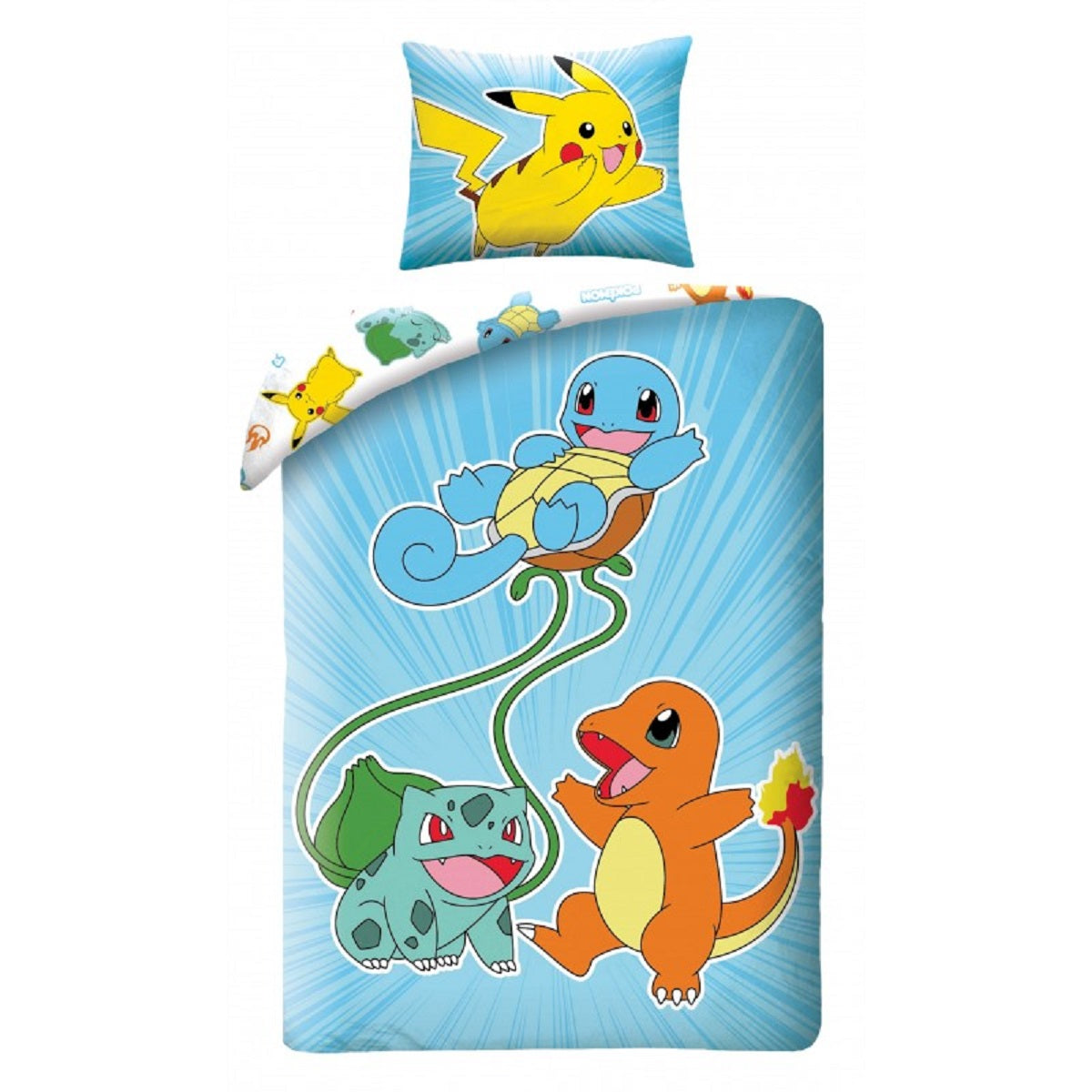 Pokémon Bettwäsche Set aus Mikrofaser Bettdeckenbezug 140 × 200 cm mit 70 × 90 cm Kissenbezug