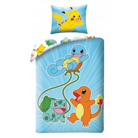 Pokémon Bettwäsche Set aus Mikrofaser Bettdeckenbezug 140 × 200 cm mit 70 × 90 cm Kissenbezug