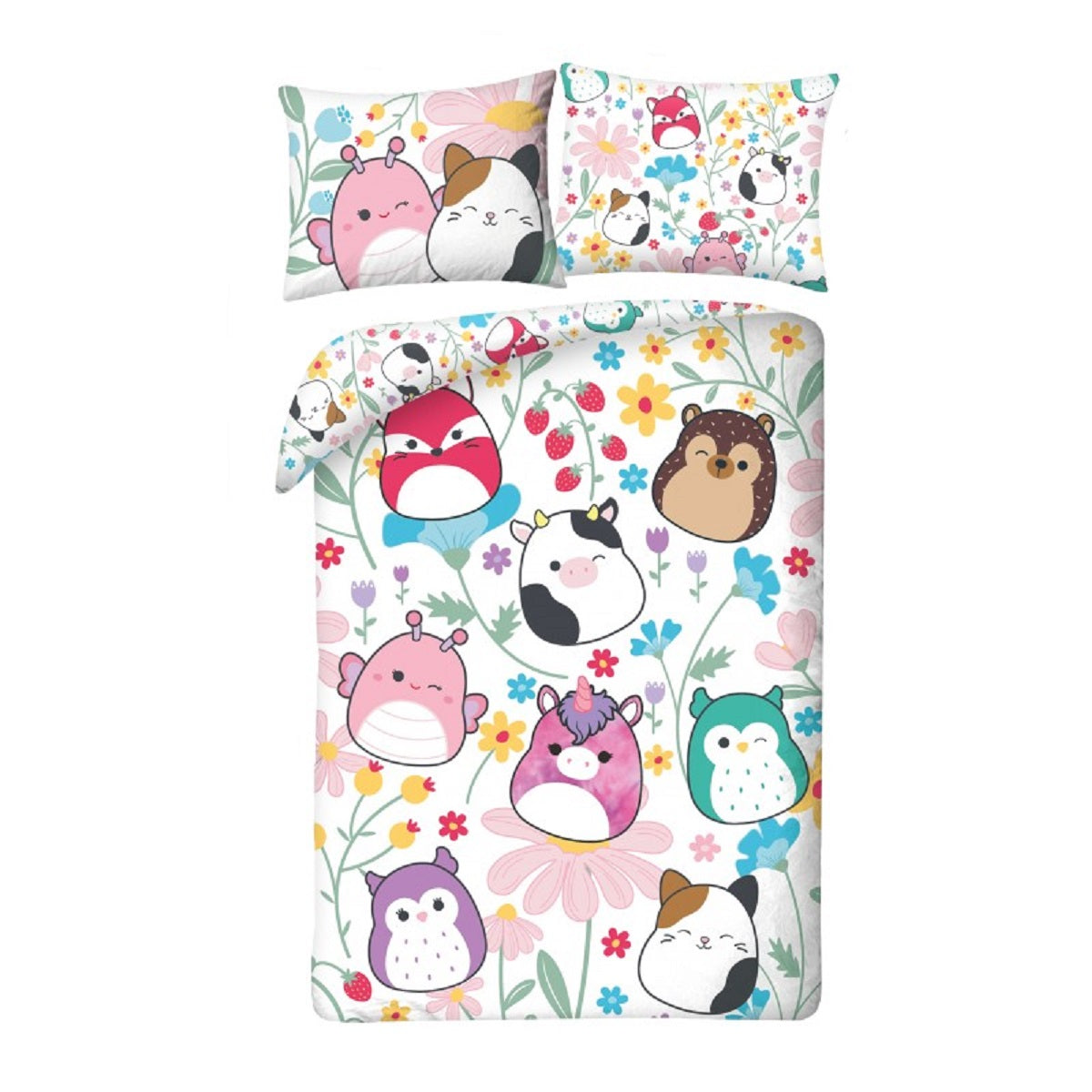 Squishmallows Bettwäsche Set aus Mikrofaser Bettdeckenbezug 140 × 200 cm mit 70 × 90 cm Kissenbezug