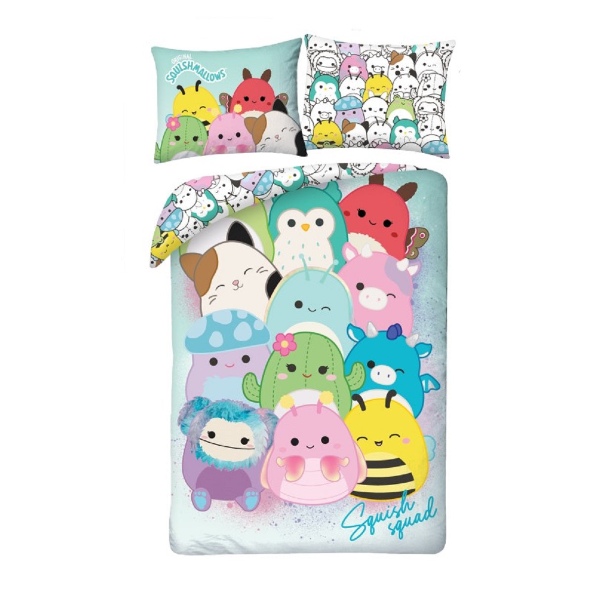 Squishmallows Bettwäsche Set aus Mikrofaser Bettdeckenbezug 140 × 200 cm mit 70 × 90 cm Kissenbezug