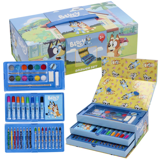 Bluey Malkoffer für Kinder – Kreativset mit Stiften, Farben und Wasserfarbkasten