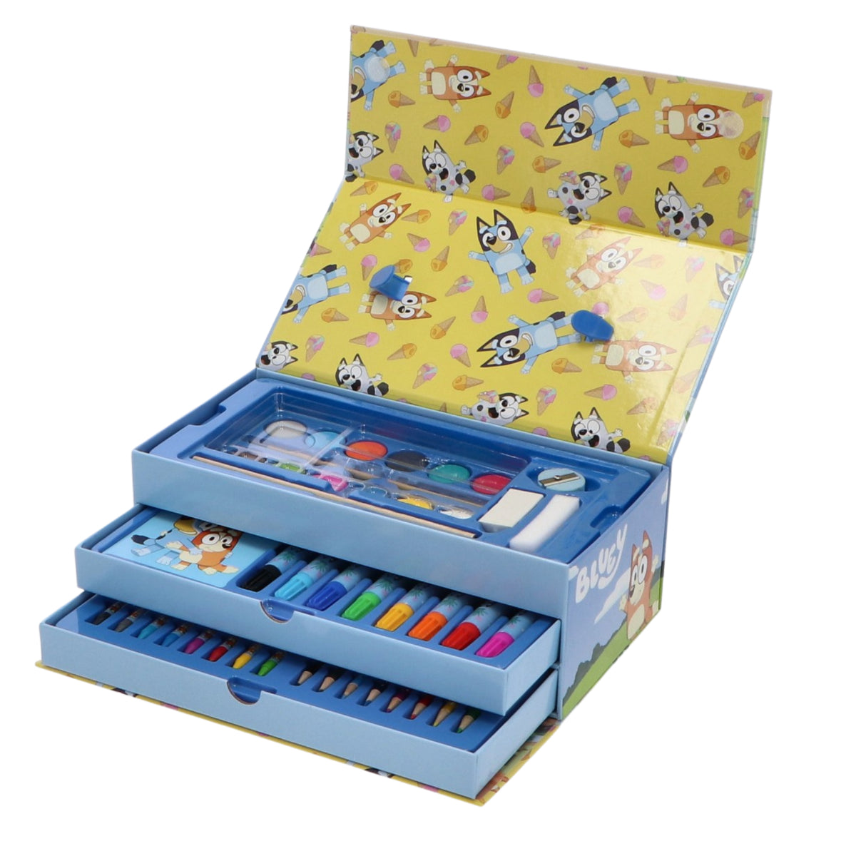 Bluey Malkoffer für Kinder – Kreativset mit Stiften, Farben und Wasserfarbkasten