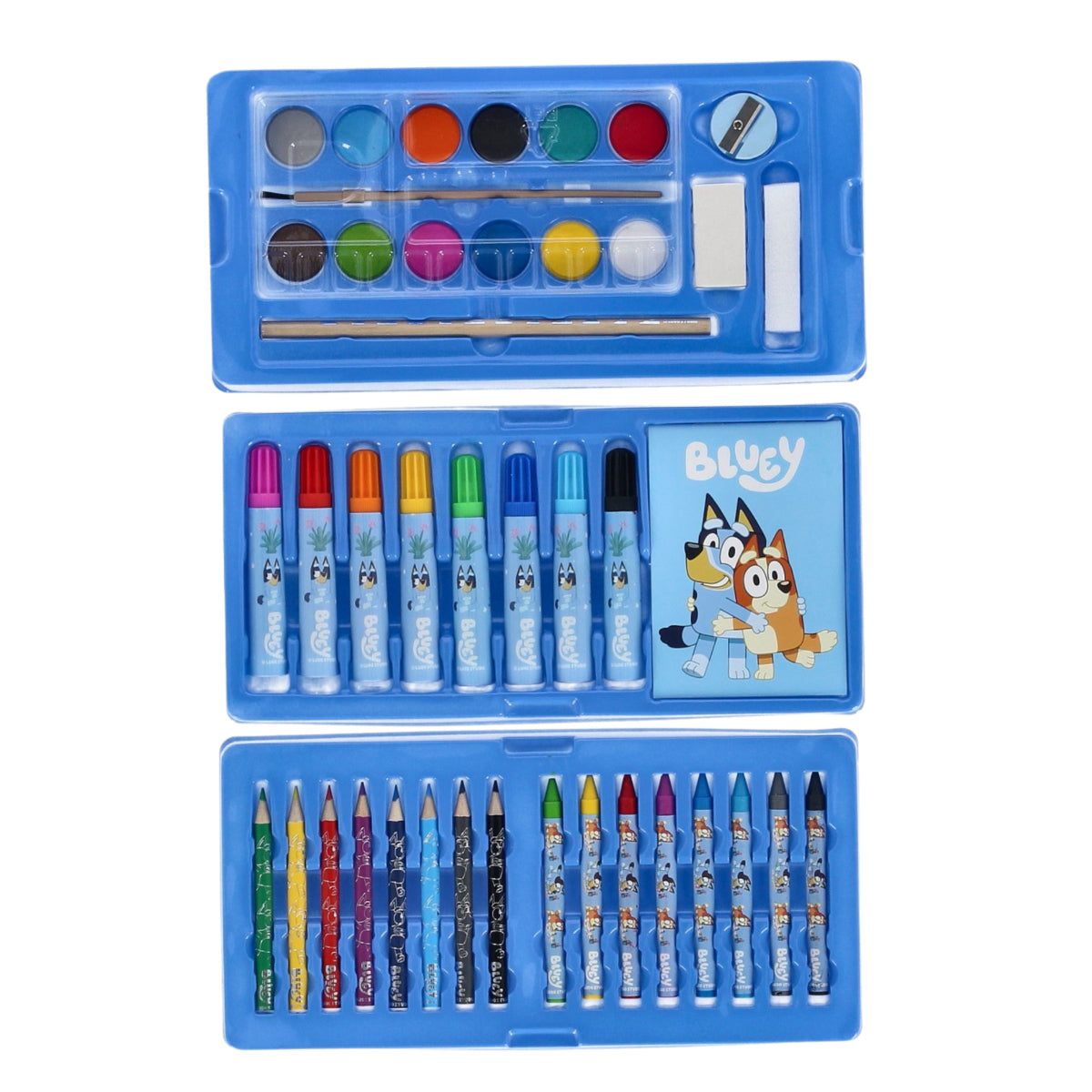 Bluey Malkoffer für Kinder – Kreativset mit Stiften, Farben und Wasserfarbkasten