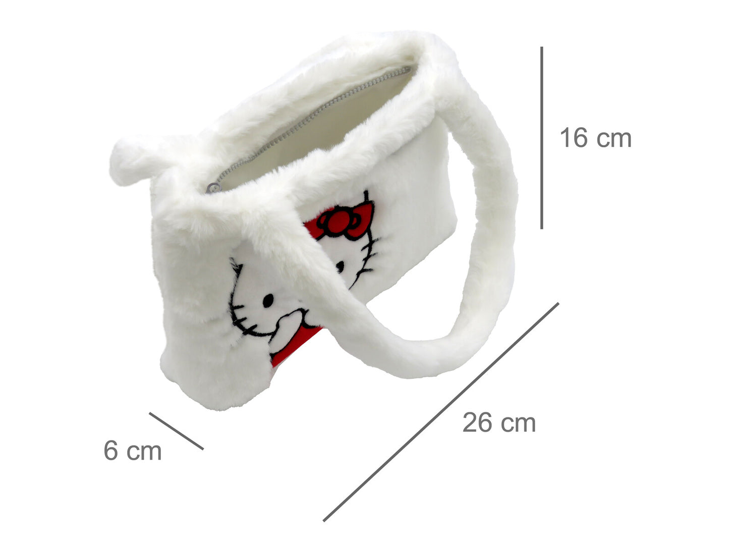 Hello Kitty Plüsch Handtasche Schultertasche mit Reißverschluss 26 x 6 x 16 cm
