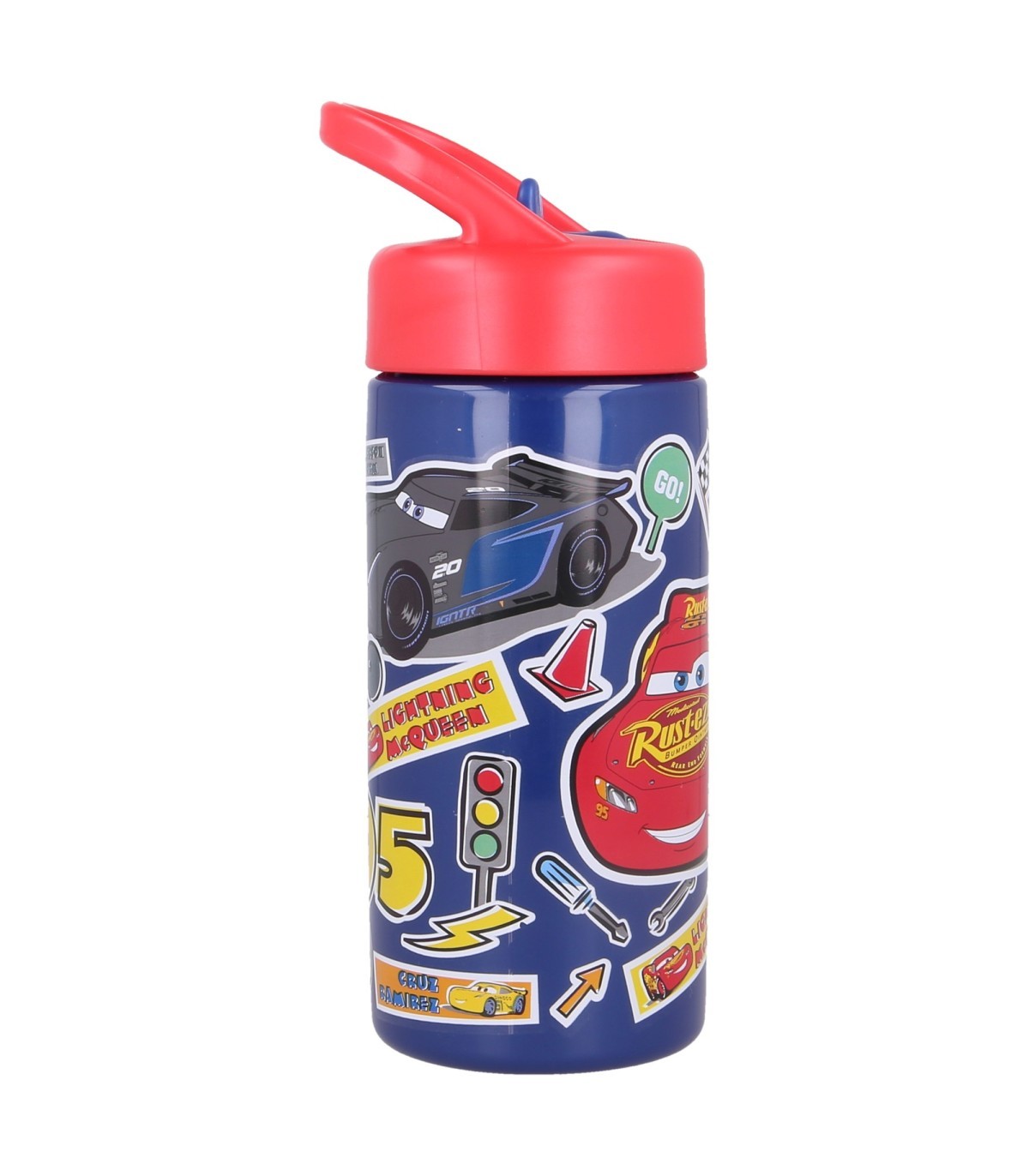 Disney Cars Kinder Wasserflasche 410 ml mit Griff und Trinkhalm für unterwegs